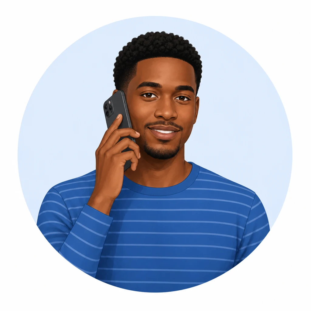Ein Schwarzer Mann hält ein Smartphone ans Ohr