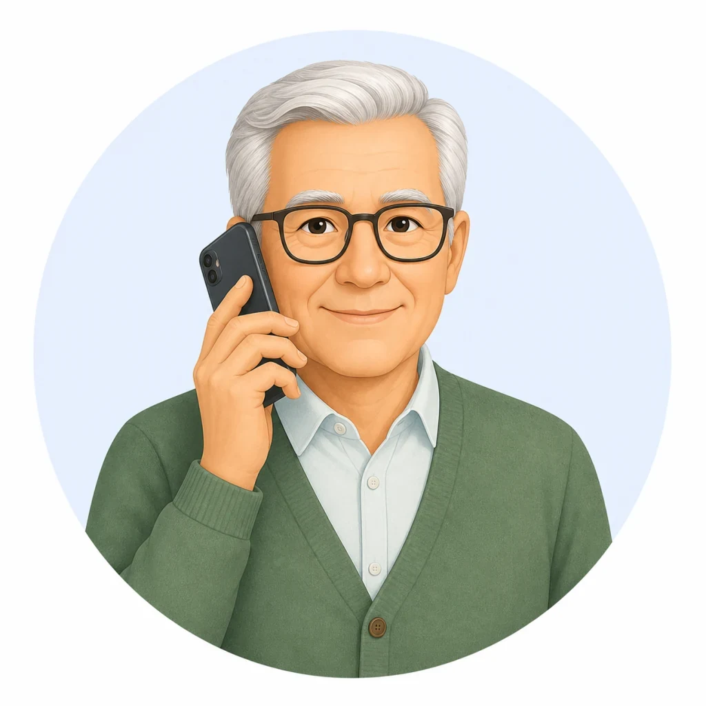 Ein älterer Mann hält ein Smartphone ans Ohr